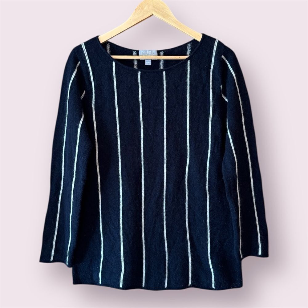 PURE COLLECTION 100% Cashmere Navy With White Stripes Sweater